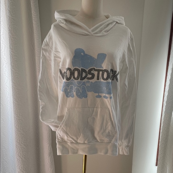 Recycled Karma Tops - Recycled Karma Woodstock Hoodie with Blue Graphic Oversized Small Fits M-L